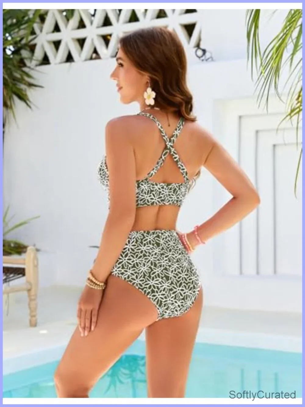 High Waisted Bikini Set with Tummy Control and Floral Embroidery